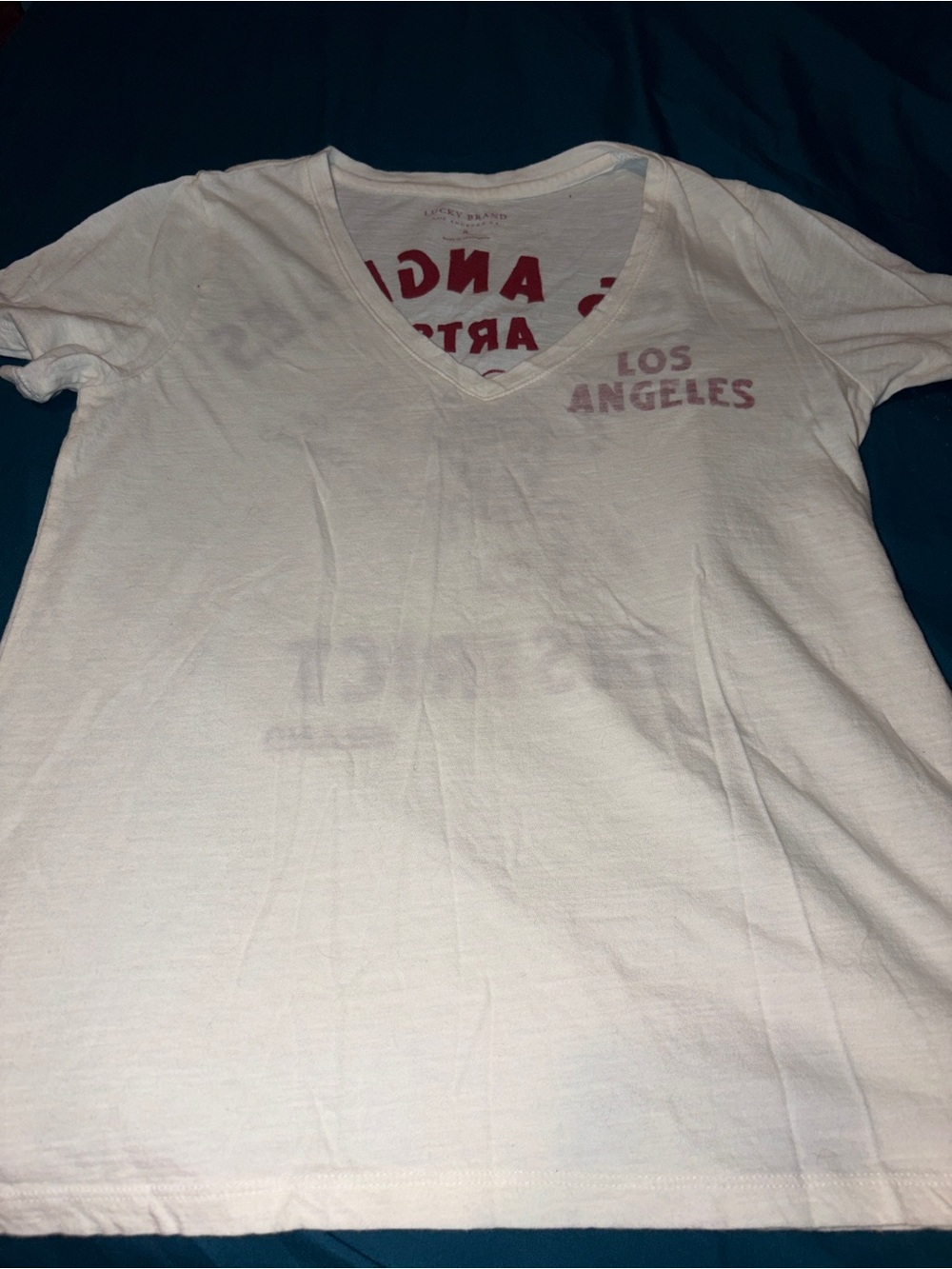 Lucky Brand White V-Neck Los Angeles Graphic Shirt